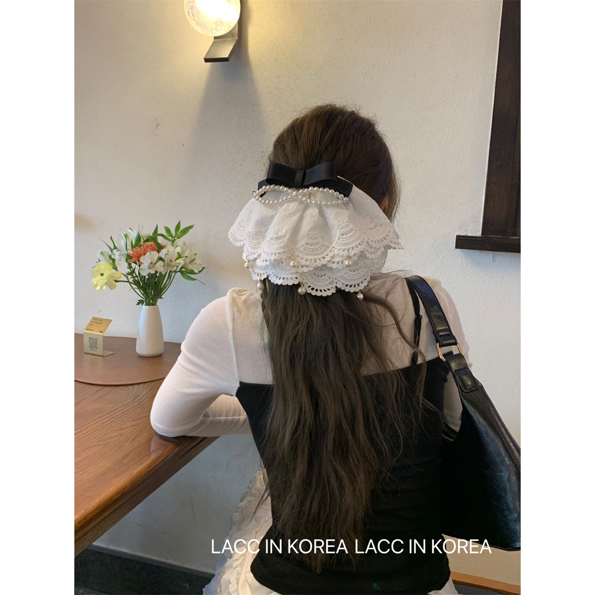 韩国超仙法式蕾丝裙摆发夹2025新款后脑勺半扎发顶夹蝴蝶结发饰女