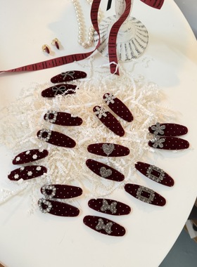 新年发夹红色韩国2026新款高级感丝绒镶钻发夹发饰头饰掰掰夹女