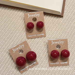 安可拉红色圆球豆豆耳钉2025年新款高级感耳环新年过年气质耳饰女