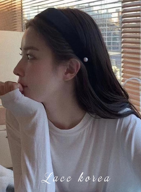 复古黑色丝绒珍珠发箍淡水巴洛克韩国手工简约压头发饰发箍头箍