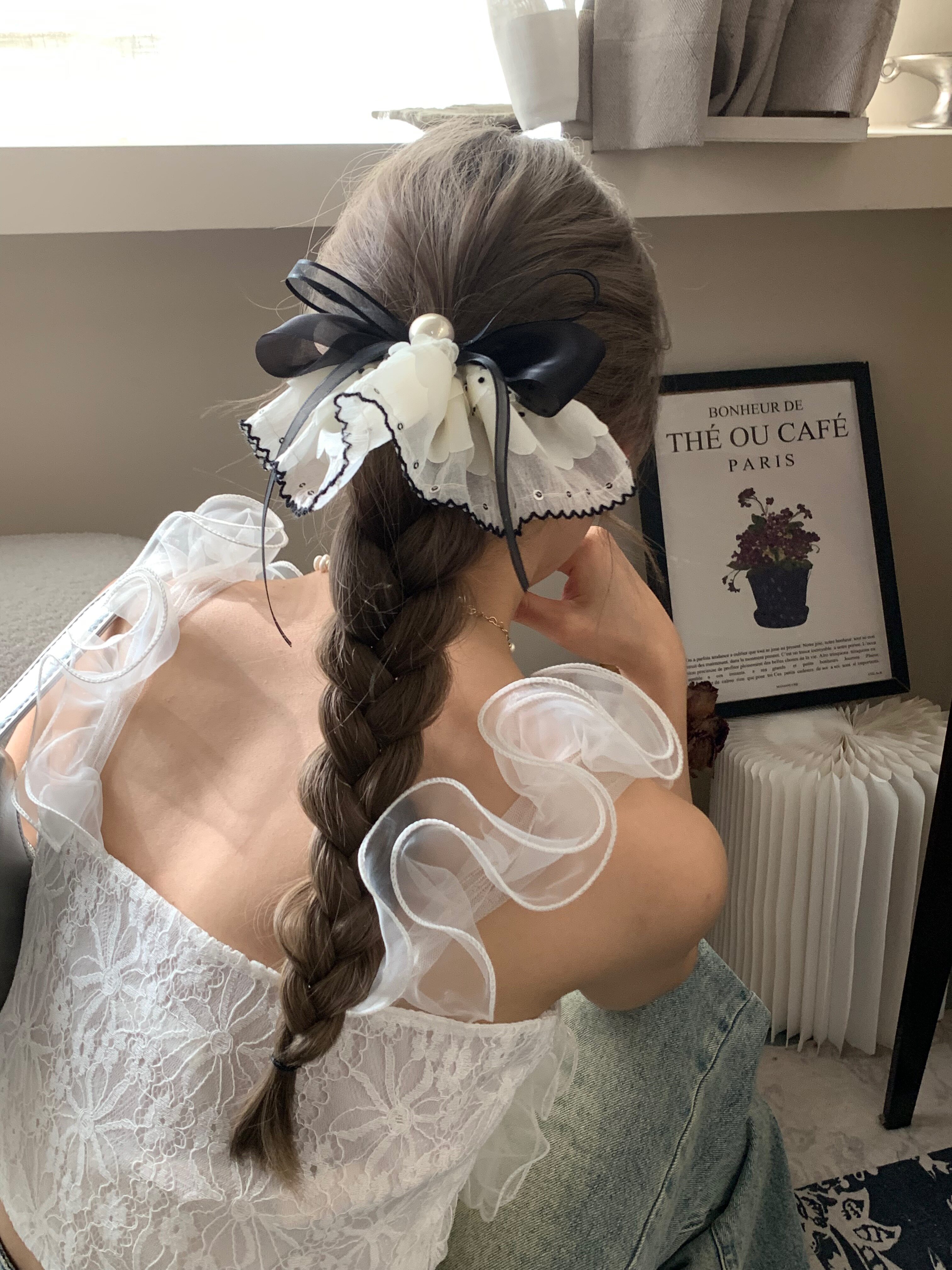 韩国新款女飘带蝴蝶结小裙摆女丸子头发绳马尾夹弹簧啦后脑勺发夹