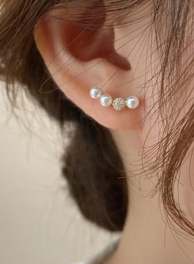 微笑一字简约养耳洞珍珠耳钉女新款小众设计睡觉免摘耳环轻奢耳饰