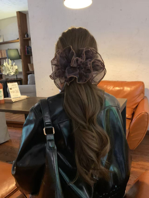 甜酷豹纹网纱大裙摆发圈新款