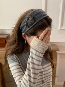 新品 减10韩国毛呢发箍女高级感镶钻带钻发卡宽边头箍日韩简约发箍