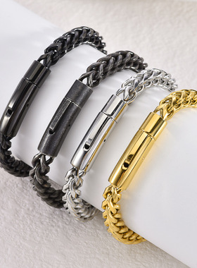 诗予饰复古弹簧扣龙骨男士手链