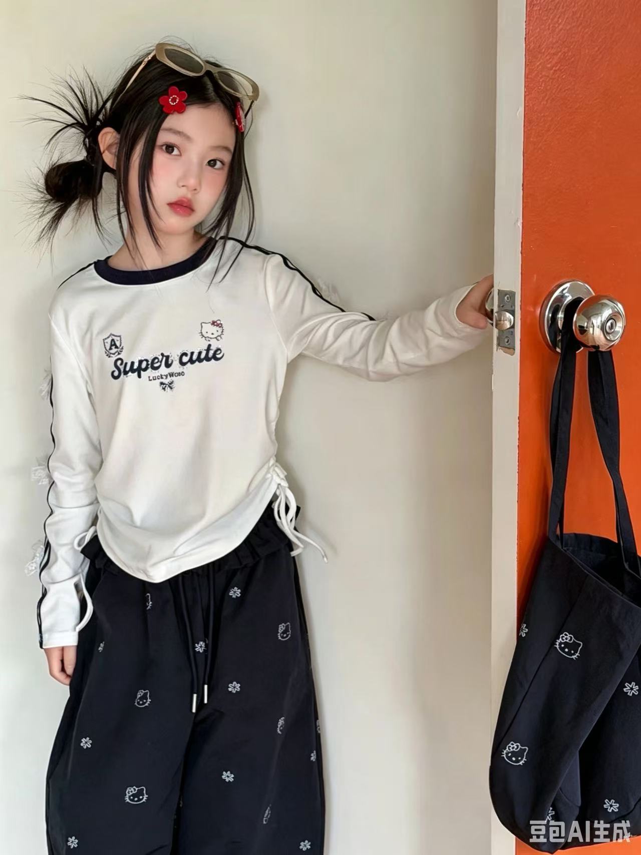 闪闪童星女童长袖T恤裤子包包三件套秋季新款套装