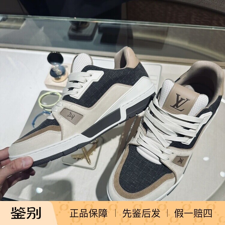 奢店代购 2025新款 LV/路易威登 TRAINER 牛皮配帆布拼色运动鞋
