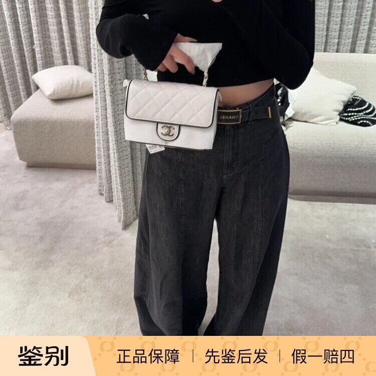 奢店代购 2025p 新款Chanel/香奈儿 黑白羊皮经典珐琅扣口盖手袋