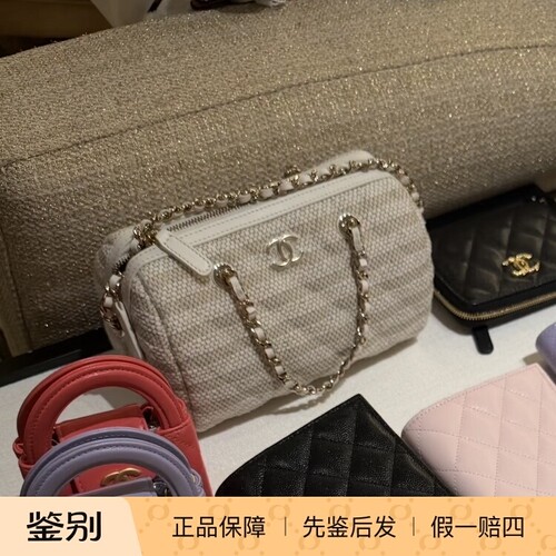 奢店2026c新款正品 CHANEL/香奈儿 早春度假帆布链条手拿保龄球包