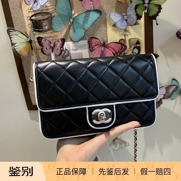 奢店代购 2025p 新款Chanel/香奈儿 羊皮黑白熊猫色woc链条发财包