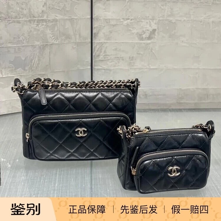 香奈儿皱纹羊皮链条单肩相机包