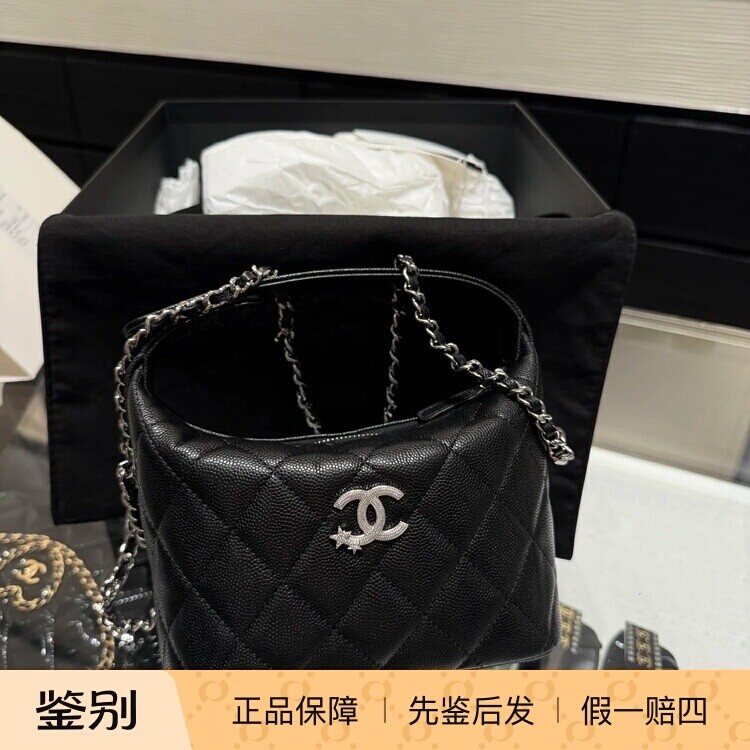 奢店代购 2025b 新款正品 CHANEL/香奈儿 羊皮水钻流星饭盒单肩包