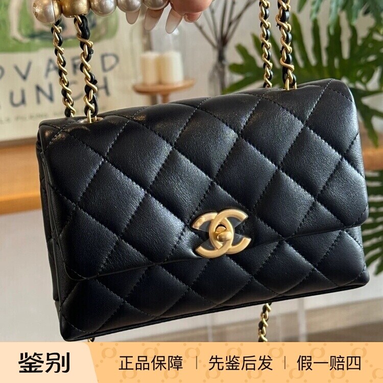 新款奢店代购 2024a 正品 CHANEL/香奈儿 手工坊珍珠手柄羊皮手袋