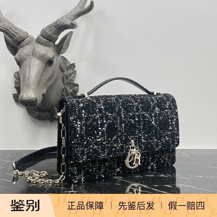 新款奢店代购 2024正品 DIOR/迪奥 粗花呢格纹 My Dior单肩手提包