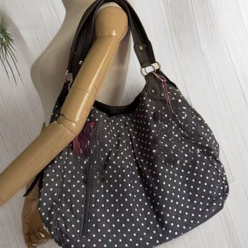 韩版复古文艺波点学院风托特包包女2025新款时尚百搭大容量单肩包