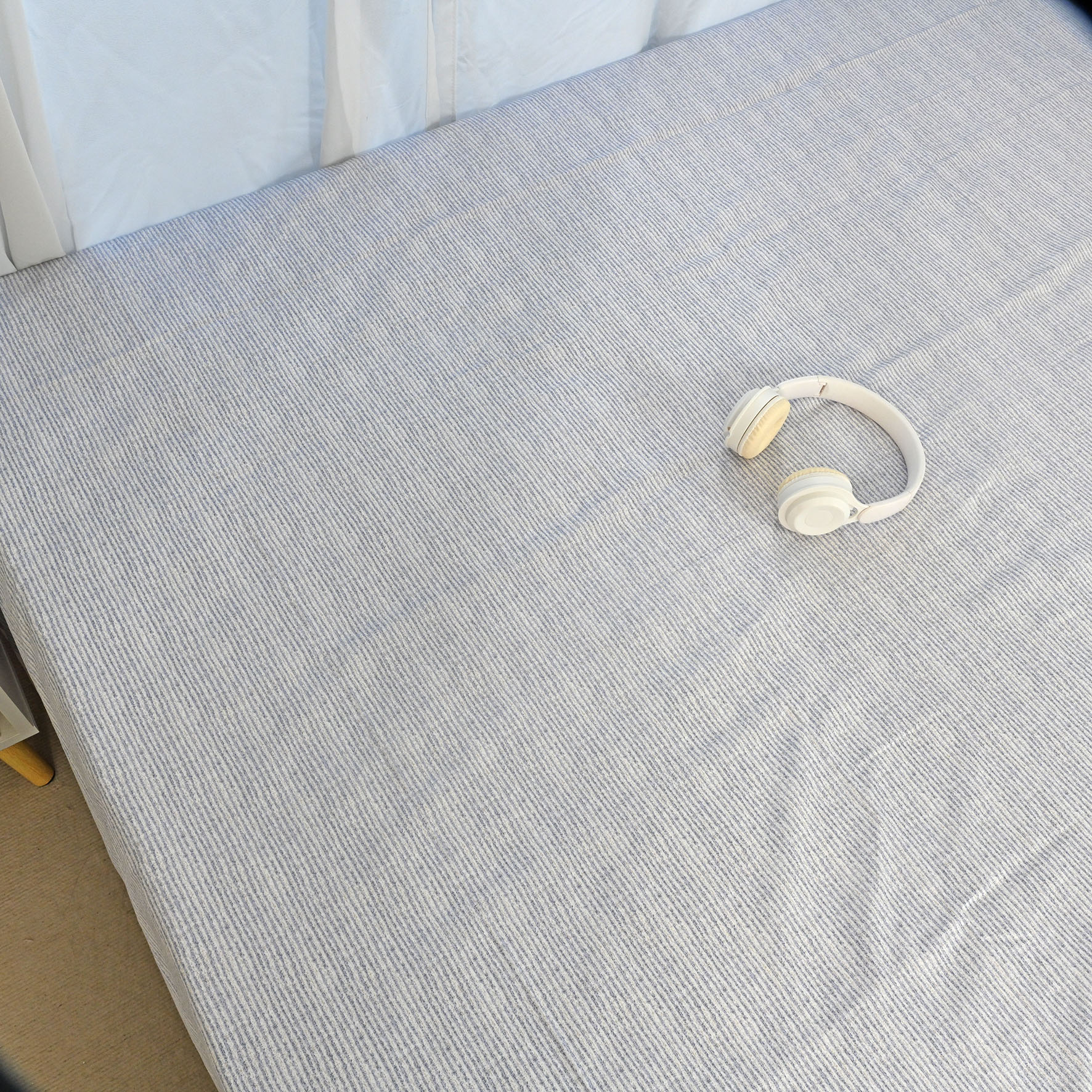 纯棉单件床单雾蓝细条纹 100 全棉水洗不起球单人双人防滑床褥