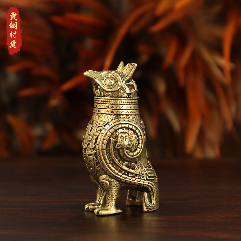 跨境新款妇好鸮尊复古铜器鸮尊桌面茶桌玄关装饰品摆件金属工艺品