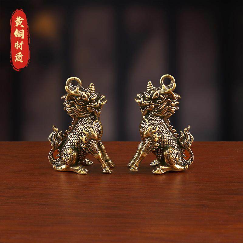纯黄铜麒麟中国风复古男汽车钥匙扣挂件原创创意招财配饰吊坠铜件