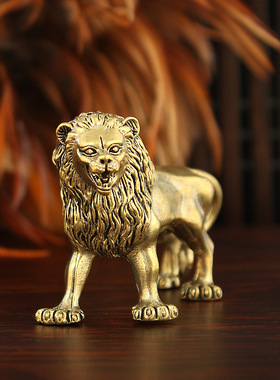 黄铜非洲狮子摆件铜雄狮镇宅