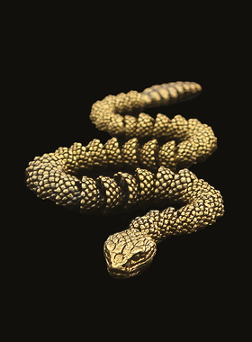 黄铜复古做旧3D响尾蛇摆件