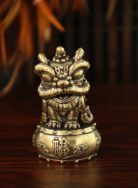 新款醒狮舞狮铜摆件家居办公礼品