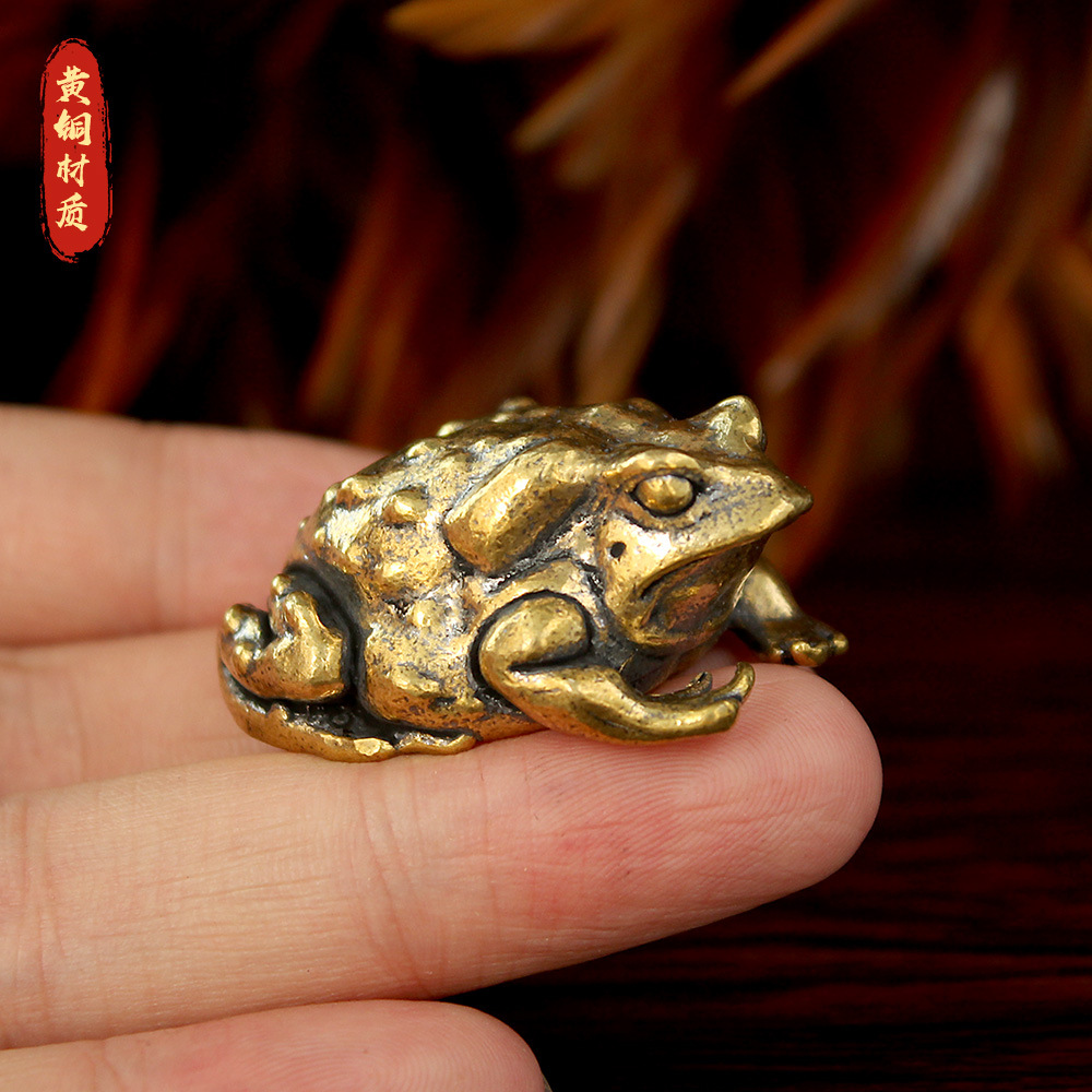 黄铜蟾蜍实心摆件办公室茶桌