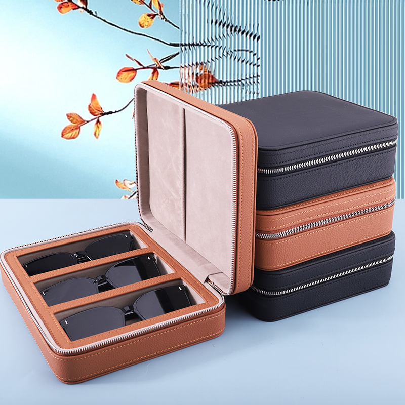 高档皮质眼镜收纳盒多格防压