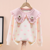 套头上衣中大童女孩秋装 儿童娃娃领长袖 韩版 女童卫衣春秋2025新款