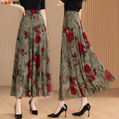 国风印花雪纺半身裙高腰A字裙长款 2025夏季 新款 大摆裙跳舞裙子女