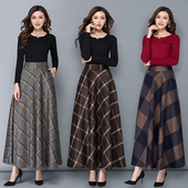 2026秋冬新款 裙子 加厚毛呢半身裙女格子长裙高腰百搭A字裙中长款