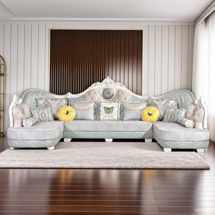 欧式 猫抓皮沙发简欧新 沙发组合U型双贵妃高档奢华大户型客厅整装