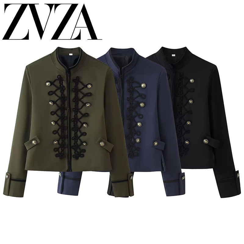 ZA 夏季新款 ZV女装 欧美风 时尚气质百搭款带垫肩绳结扣西装外套