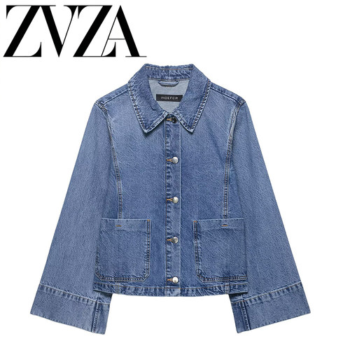 ZA 夏季新款 ZV女装 欧美风 时尚百搭简约短款牛仔外套0108029427