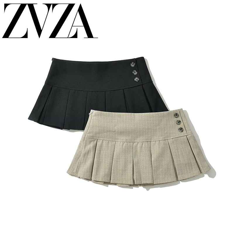 ZA 夏季新款 ZV女装 欧美风 时尚设计感百搭休闲风复古百褶半身裙