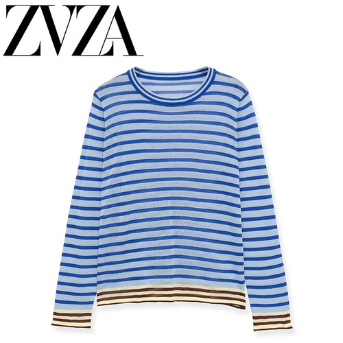 ZA 夏季新款 ZV女装 欧美风 时尚百搭简约 设计条纹针织衫3471024