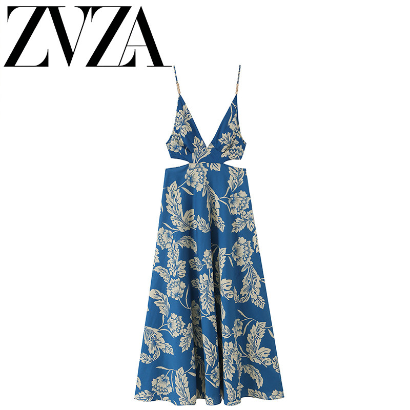ZA 夏季新款 ZV女装 欧美风 时尚百搭印花开叉迷笛连衣裙2862349