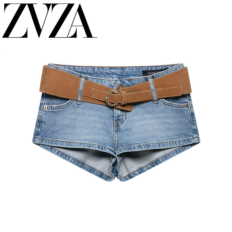 ZA 夏季新款 ZV女装 欧美风 时尚百搭配腰带低腰牛仔短裤 6147145