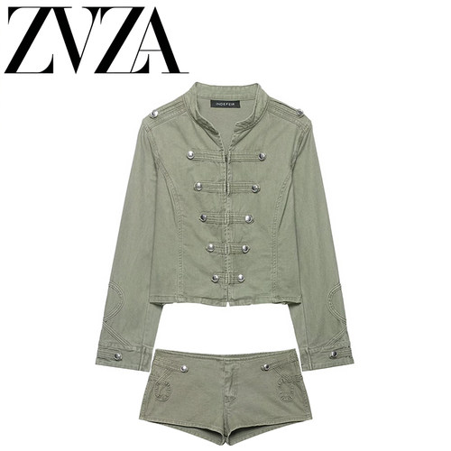 ZA 夏季新款 ZV女装 欧美风 时尚纽扣饰修身外套+短裤套装5252072