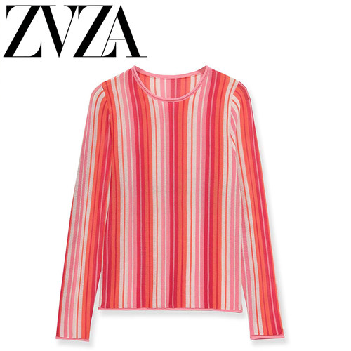 ZA 夏季新款 ZV女装 欧美风 时尚 百搭 简约设计 圆领条纹针织衫