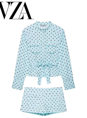ZA 夏季新款 ZV女装 欧美风 时尚款 波点衬衫式外套+口袋迷你短裤