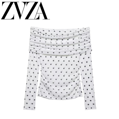 ZA 夏季新款 ZV女装 欧美风 时尚百搭简约波点一字领T恤 27065842