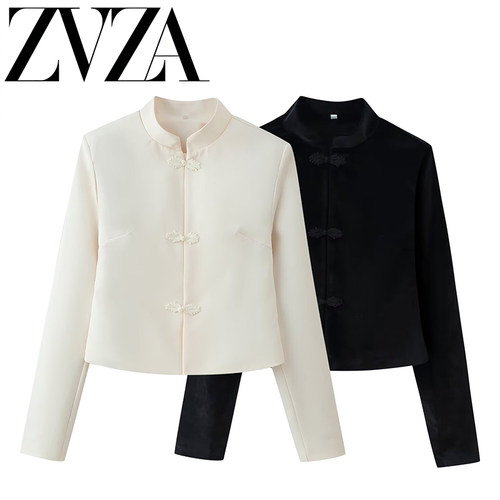 ZA 夏季新款 ZV女装 欧美风 时尚百搭款盘扣装饰立领长袖短款外套