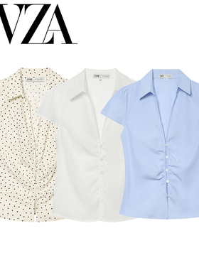 ZA 夏季新款 ZV女装 欧美风 时尚百搭设计感褶皱收腰衬衫4661097