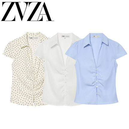 ZA 夏季新款 ZV女装 欧美风 时尚百搭设计感褶皱收腰衬衫4661097
