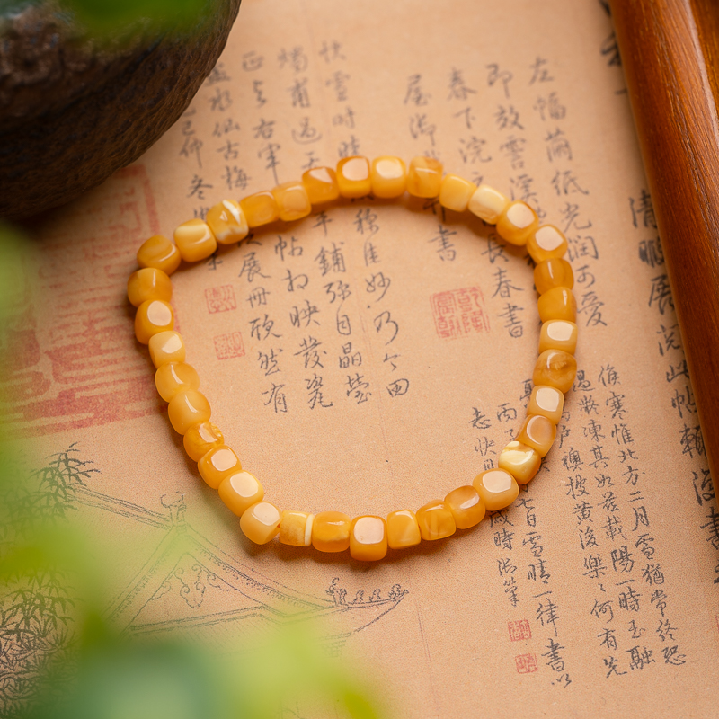 老蜜蜡随形小方珠单圈手串天然珠宝个性百搭手链(多样性发其一)