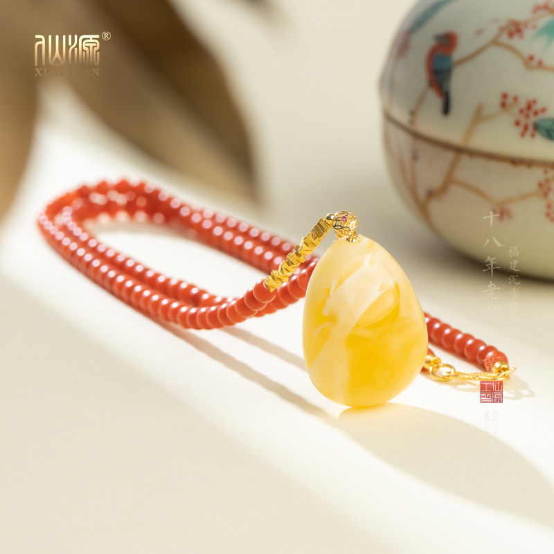 保山南红4*3mm蜜蜡碎银子锁骨链项链