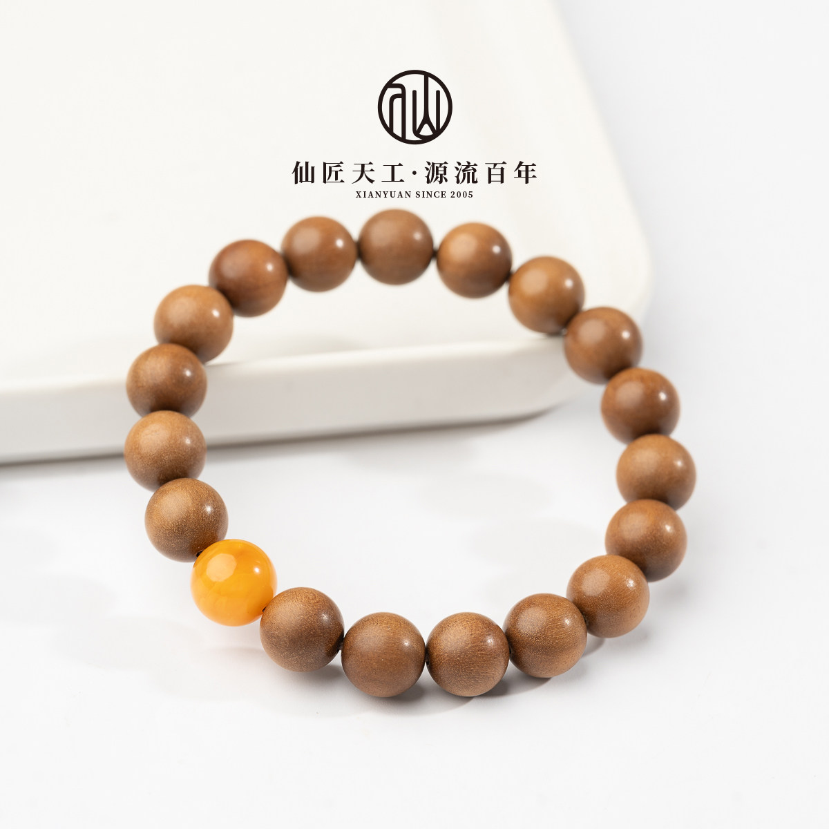 老山檀香蜜蜡手串印度黑肉单圈10mm圆珠简约气质男女同款木质文玩