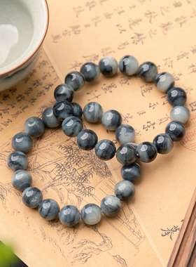 【石上影】青花籽料和田玉12mm*17颗圆珠单圈手串天然珠宝收藏级