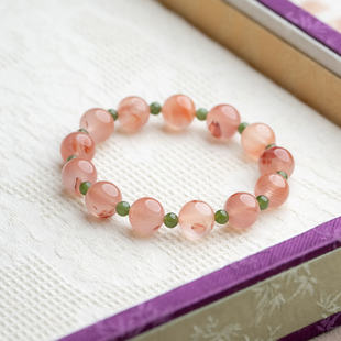 【桃夭】冰飘南红10mm和田玉碧玉单圈手串天然玉石气质文玩