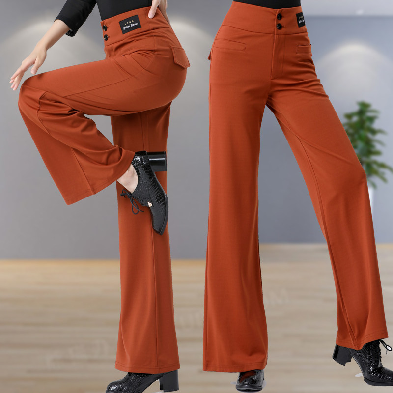 果果不不吉特巴跳舞裤摩登舞蹈高腰弹力口袋阔腿裤跳交谊舞喇叭裤